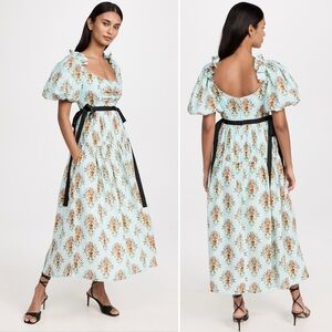 NWT Agua by Agua Bendita Yerbamora Remedios Multicolor Dress Bow Puff Sleeve